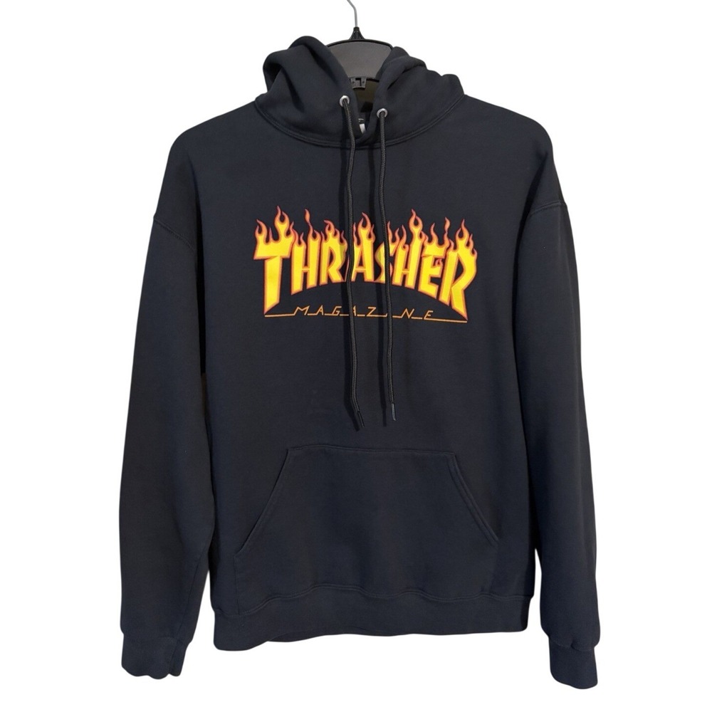 Thrasher Magazine Hoodie Men's/Unisex L Big Logo Y2K Skateboard Black Faded